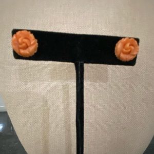 12 mm round carved coral earrings. For pierced ears.